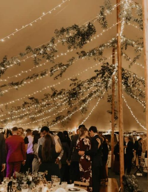 Overhead tent lighting wedding