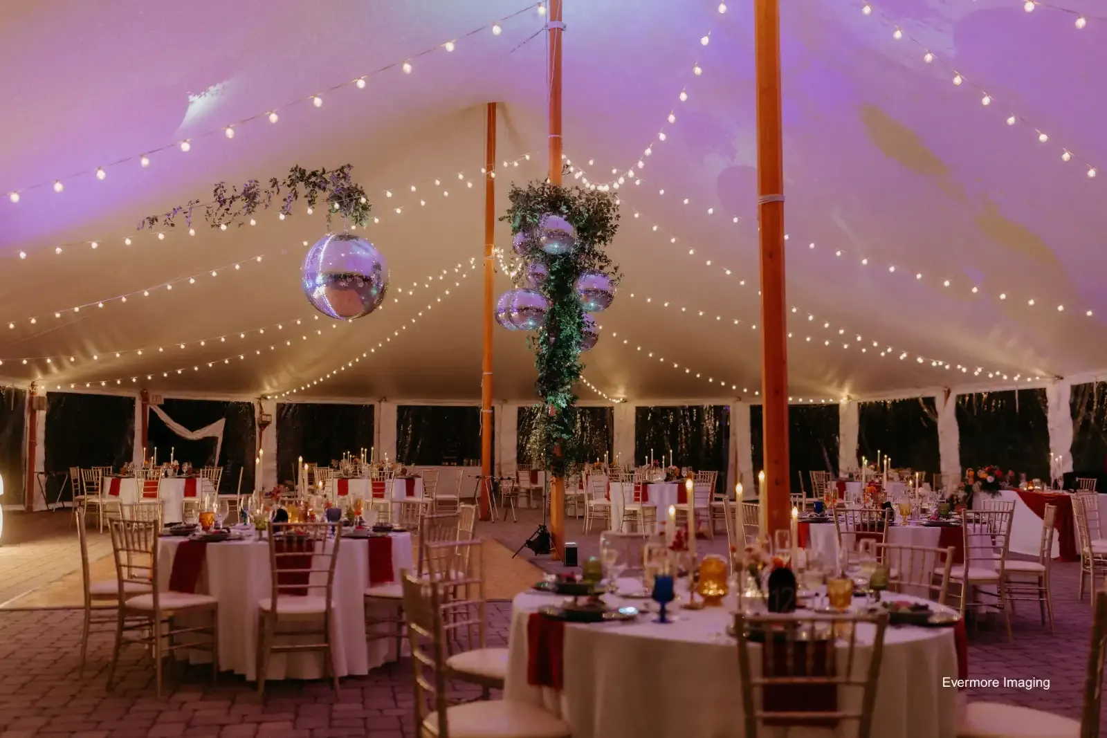 Tent lighting with disco balls